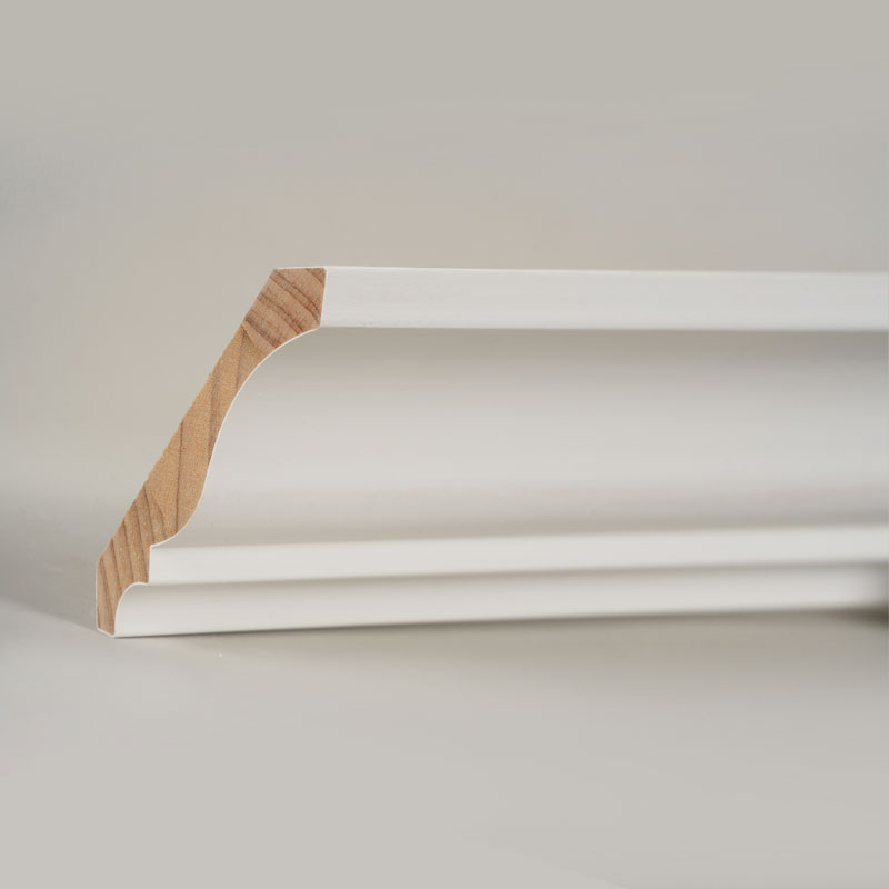 Kroonlijst van grenenhout (met vulprimer en parelwit) 3/5' x 4 1/4'