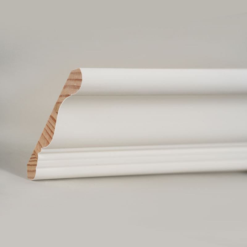 Kroonlijst van grenenhout (met vulprimer en parelwit) 3/5' x 4 1/4'