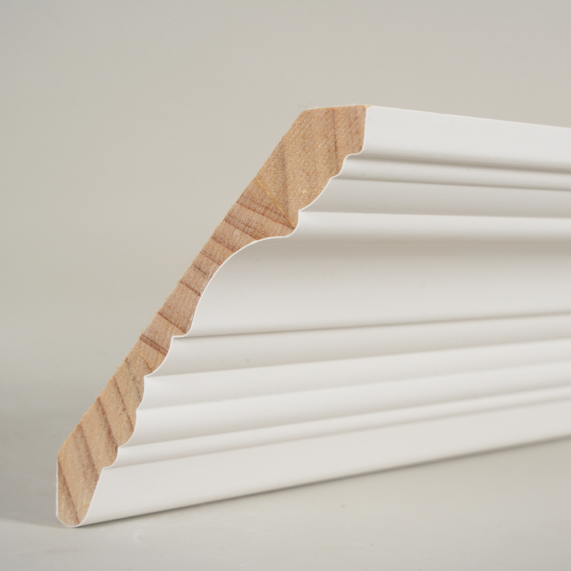 Kroonlijst van grenenhout (met vulprimer en parelwit) 3/5' x 4 1/2'
