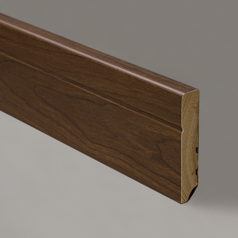 Massief houten plint (omwikkeld met zwart walnootfineer + verf) - Zwart walnoot 3/5' x 3 1/6'
